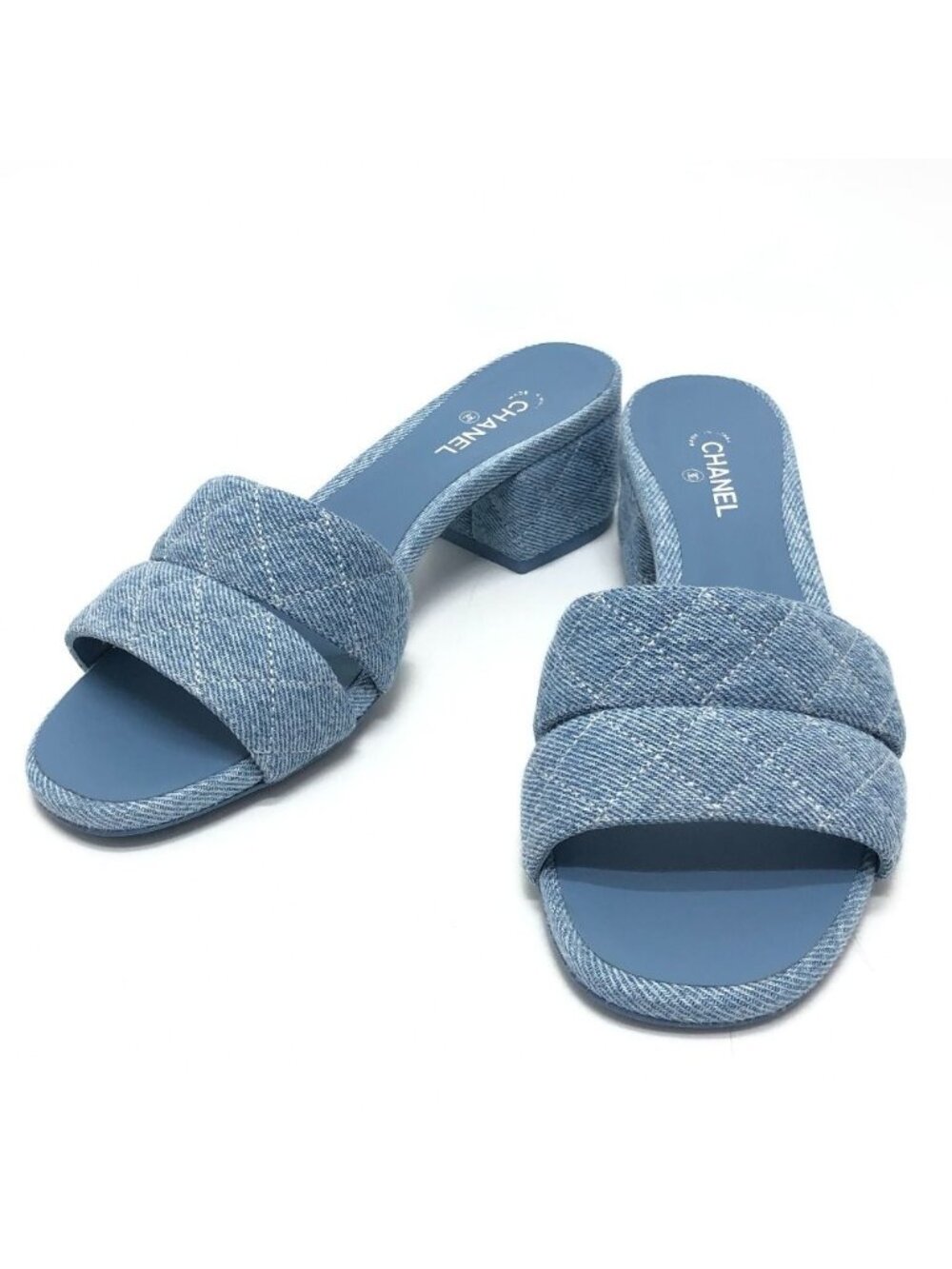 Chanel Sandals Quilted CC Logo Denim Blue